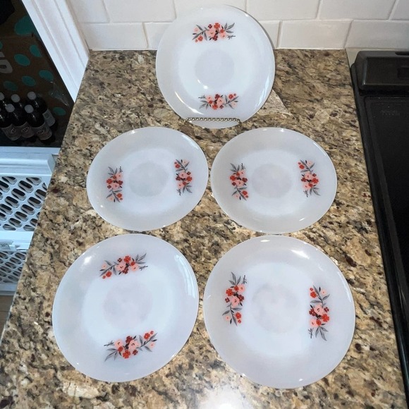 Vintage Fire King Milk Glass Primrose Saucers | Set of 5 - Picture 2 of 5